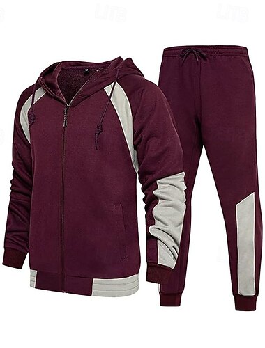  Homme Ensemble Survetement Ensemble de tenues Ensemble de sweats à capuche Sweat à Capuche Extérieur Quotidien Sports Zip Up Avec Poches Cordon de serrage Bloc de Couleur Noir Blanche Rouge Polyester