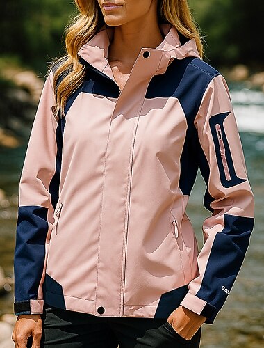  Women's Hiking Jacket Hardshell Jacket Outdoor Waterproof Windproof Lightweight Hiking Outfits Hiking Clothes Spring Autumn / Fall Top Camping / Hiking / Caving Running Patchwork Dark Grey White Pink