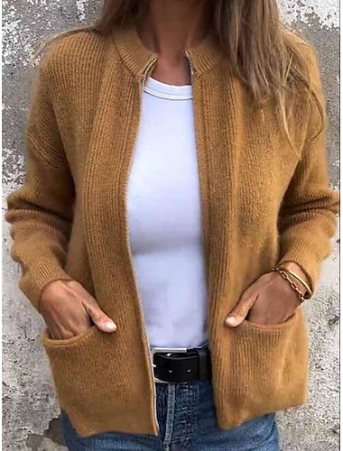  Per donna Cappotto Confortevole Traspirante Tasca Moda Quotidiano Semplice Allenamento All'aperto Casuale Aperto davanti Corto Collo alla coreana Vestibilità regolare Manica Lunga Capispalla Nero