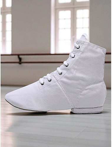  Women's White Canvas Lace-Up Dance Boots - Lightweight Professional Jazz Shoes for Female Dancers and Practice Studio Wear