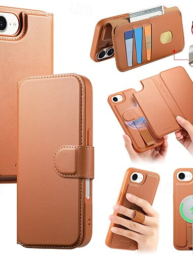 telefon Etui Til Apple AirTag iPhone 16 Pro Max Plus iPhone 15 14 Pro Max Plus iPhone 13 Pro Maks Magnetisk adsorpsjonsveske Lommebok-kortveske Flip deksel med stativ Avtagbar Støtte trådløs lading