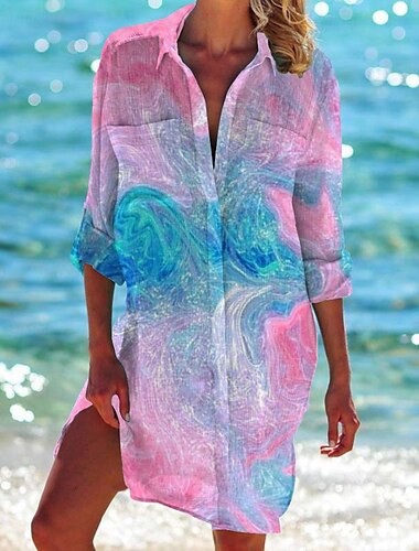  Women's Shirt Blouse Flower Modern Casual Long Sleeve Shirt Collar Regular Tops Daily Going out Print White Pink Navy Blue Blue Green Fall