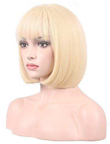  Lyhyt 12 tuuman suora synteettinen cosplay-peruukki naisille Halloween cosplay -juhlapatue