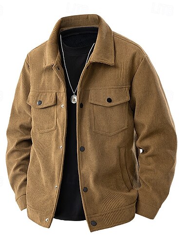  Herren Leichte Jacke Cordjacke Cargo-Jacke Freizeitjacke Urlaub Täglich Tasche Frühling Herbst Einfach Mode Klassisch Revers Regulär Schwarz Armeegrün Beige Kaffee Jacken