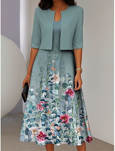  Per donna Insieme del vestito Abito a trapezio Abito Estivo Casual Abiti semi formali Ombre Floreale Stampato Abito Midi Mezza Manica Scollo a V Vacanza Data Rosa Blu Viola Estate Primavera