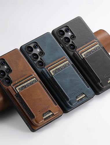  telefono Custodia Per Samsung Galaxy S26 Plus S26 Ultra S25 S24 S23 S22 Plus Ultra Copertura Posteriore con Supporto Slot per Carte Resistente agli urti Retrò TPU Pelle PU