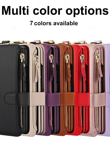  هاتف غطاء من أجل سامسونج جالاكسي زي فولد 6 Z Fold 5 Z Fold 4 Z Fold 3 غطاء خلفي حافظة بطاقة المحفظة سحاب مع الحبل فتحة لبطاقة TPU جلد PU