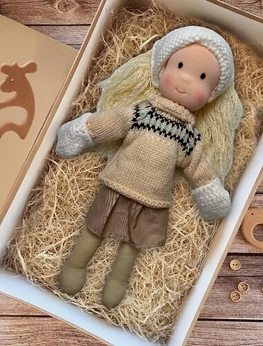  Handmade Waldorf Doll Baby Girl with Clothes Sets - 11.8 Inch Soft Plush Doll for Toddlers Ideal Christmas Gift for Kids