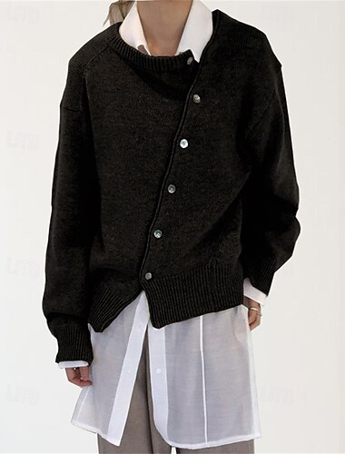  Per donna Felpa Cardigan Moda Streetwear Quotidiano Tinta unica A Coste Aperto davanti Lavorato a maglia Orlo asimmetrico Manica Lunga Top Regolari Maglia Ferie Uscire Weekend Nero Bianco Autunno