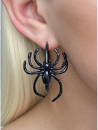  レディースハロウィンスパイダーフープイヤリング - 合金ステートメントダングルジュエリー、ゴシックパンクスタイル、コスチューム、コスプレ、不気味な夜のお出かけ用の軽量パーティーアクセサリー