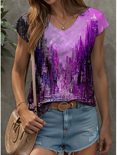  Débardeur camisole pour femme, imprimé abstrait, vintage, élégant, classique, sans manches, manches courtes, col en V, régulier, quotidien, jaune, rouge, bleu, violet, vert, été, printemps