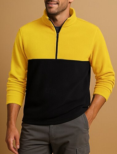  Herre Fleecegenser Kvart glidelås genser Langermet Høy krage T-skjorte Topper Utendørs Hold Varm Fleecefor Vinter Quarter-zip Polyester Lapper Gul Rød Grønn Jakt Klatring Camping / fotturer / grotting