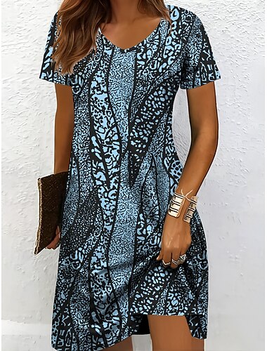  Per donna Mini Abito Abito a Maglia Vestito Casual Vestito T-Shirt Vestito Estivo Vacanza Casual Vestibilità regolare Grafico Geometrico Astratto Manica Corta Scollo a V Bianco e nero Giallo Rosa