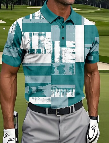  Men's Color Block Golf Polo Sports Polo Shirts Short Sleeve Polo Shirts Collared Shirts Casual Athleisure Buttons Summer Red Blue Green