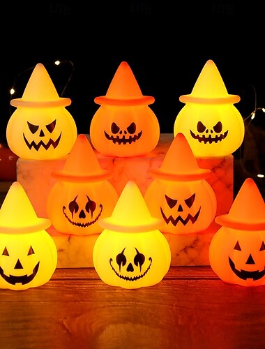  1 sombrero electrónico LED de Halloween con expresión de calabaza, luz decorativa para interiores de restaurante, fiesta, luz de adorno, luz de noche pequeña.