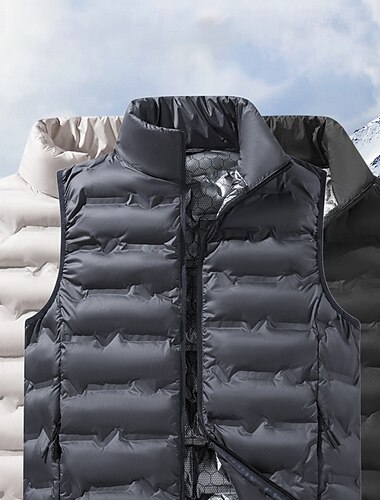  Herre Trekking-vest Vintervest Dunvest Uden ærmer Vest Udendørs Hold Varm Vinter Lynlås Polyester Sort Kakifarvet Mørkeblå Jagt Fiskeri Klatring