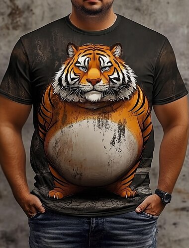  Herren Tiermotiv Tiger T Shirt Kurzarm T-Shirt 3D-Druck Rundhalsausschnitt Hemd Mode Übertrieben Täglich Party Straße Lässig Schwarz Grau Sommer Frühling Ganzjahres Bekleidung S M L XL XXL XXXL