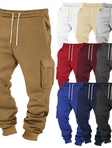  男性用 カーゴスウェットパンツ スウェットパンツ フリースパンツ ジョガー ズボン ドローストリング 弾性ウエスト マルチポケット 平織り 履き心地よい 日常 スポーツ・アウトドア ファッション カジュアル ワイン ネイビーブルー マイクロエラスティック