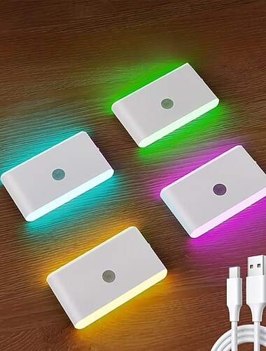  מנורת לילה LED נטענת, ניתן לעמעום, אורות מדרגות עם חיישן תנועה, אור RGB פנימי, אורות לילה למסדרון, חדר שינה, חדר ילדים, מטבח, מדרגות, חדר אמבטיה, שירותים