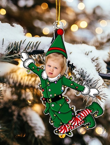  personlig foto julepynt morsom alvfamilie tilpasset ansikt juletrepynt juledekorasjon hengende anheng gaver