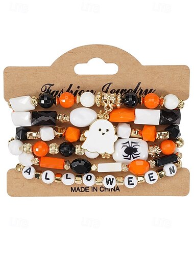  Ensemble de bracelets de perles d'Halloween pour femmes, style festif coloré, idéal pour les tenues de fête et les looks de friandises