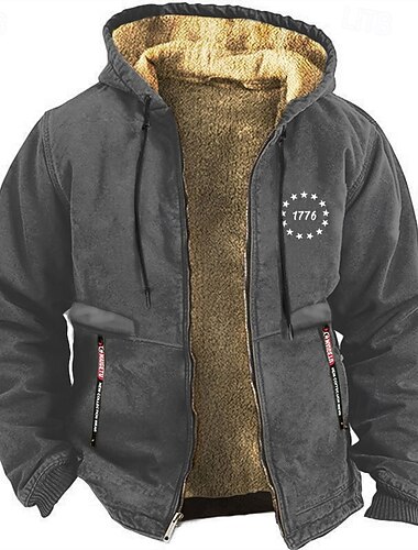  Męskie Amerykańska flaga USA Polar Bluza z Kapturem Bluzy Codzienny Klasyczny Długi rękaw Półgolf Na zewnątrz Dom Podróże Czarny Burgundowy Ściągana na sznurek Jesień Zima Projektant