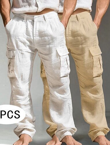  Per uomo Pantaloni Cargo Pantaloni di Lino Pantaloni Estivi Pantaloni casual Multi-tasche Gamba Dritta Semplice Comodità Traspirante Lunghezza intera All'aperto Quotidiano Uscire Moda Streetwear