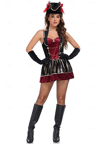  Pirates of the Caribbean Pirate Jack Sparrow Dress Outfits Costume Adventure Movie Cosplay Movie Cosplay for Women's Adults Halloween Carnival Performance Masquerade