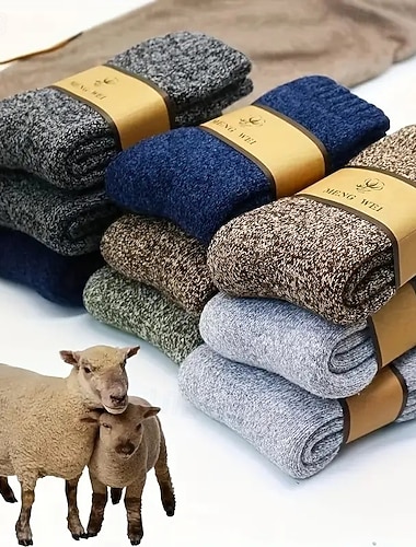  5 paria miesten paksuja sekoitekankaisia sukkia, mukavat, puolivartaloon ulottuvat talvisukat, pehmeät ja lämpimät, ihanteelliset vapaa-aikaan ja kylmään säähän, ensiluokkainen kangas