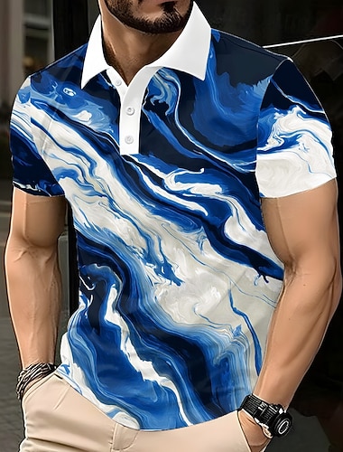  Voor heren Meetkundig Polo Korte mouw Poloshirt Revers Zakelijk informeel liiketoiminta Sportkleding 3D-afdrukken Knop Zomer Rood blauw