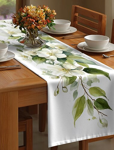  1 camino de mesa con estampado floral, decoración de mesa rectangular para comedor, banquetes y uso al aire libre.
