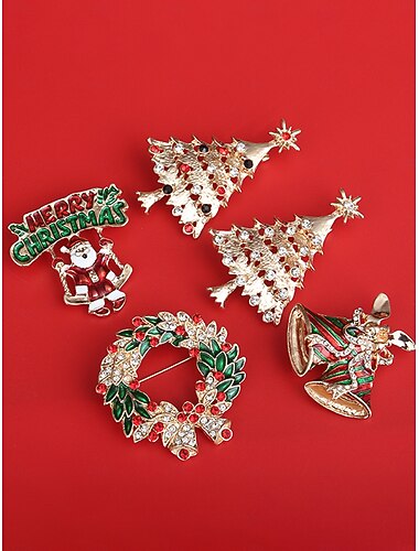  set di spille natalizie con strass da donna: albero festivo, ghirlanda, campanella e spille di Babbo Natale per feste, regali e abiti invernali