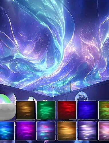 Lampada proiettore aurora boreale rgb con increspature dell'acqua, luce notturna galassia usb, luce ambientale decorativa per camera da letto &feste