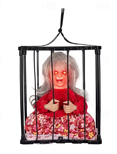  τρομακτικό κλουβί κούκλα για το Halloween στοιχειωμένο σπίτι στηρίγμα με ουρλιάζουσα φωνή εφιάλτη πλάσμα
