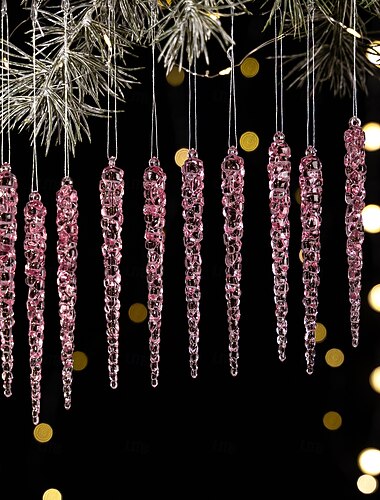  12 pezzi di ornamenti natalizi a forma di ghiacciolo di cristallo, decorazioni da appendere in ghiaccio rosa, ghiaccioli acrilici ghiacciati per l'albero, decorazioni da appendere per le feste