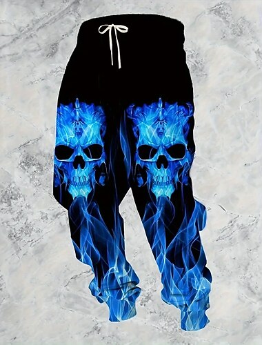  Halloween Pánské Lebky Plamen Halloweenské kostýmy Tepláky Běžec Kalhoty Středně vysoký pas Stahovací šňůrka v pase Na běžné nošení Běhání Streetwear Cvičení Sportovní tepláky s kapsami Jaro Podzim