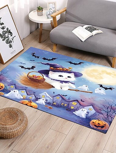  Tapete de flanela de Halloween, entrada de casa antiderrapante, banheiro, tapete decorativo de quarto