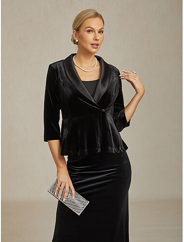 Damen Samt elegante Oberteile Abendoberteile Einfarbig Elegant Vintage Stilvoll 3/4 Länge Ärmel V-Ausschnitt Reguläre Oberteile Schwarz Winter   Damen Samt elegante Oberteile Abendoberteile Einfarbig Elegant Vintage Stilvoll 3/4 Länge Ärmel V-Ausschnitt Reguläre Oberteile Schwarz Winter