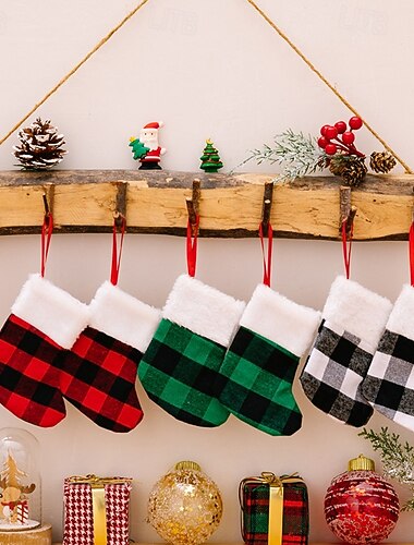  Lot de 2 mini-bas de Noël, porte-couverts à carreaux, petits sacs-cadeaux de Noël créatifs, décorations suspendues pour sapin de Noël