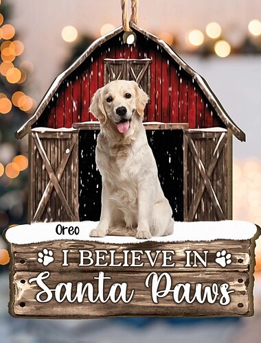  קישוטי חג המולד עם תמונה אישית של חיית מחמד, אסם אדום מעץ בהתאמה אישית, רעיון למתנה לחג המולד למשפחה/זוג, קישוטי עץ חג המולד, תליון תלוי