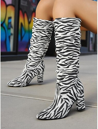  Bottes à talons hauts et à rayures zébrées pour femmes, style streetwear tendance pour les sorties décontractées et les événements nocturnes