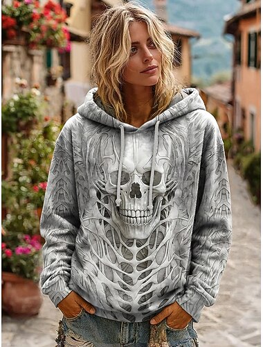 ש sweatshirt קפוצ'ון נשים עבה שרוול ארוך אופנתי גרפי אבסטרקט אופנתי הדפס קפוצ'ון רחב טופס רגיל רחוב יומיום חוט הדפס לבן סתיו חורף