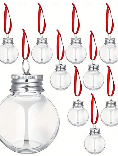  Set da 10 palline di Natale trasparenti riempibili, bicchierini da shot da appendere all'albero di Natale, decorazioni per la casa, le vacanze, le feste di nozze