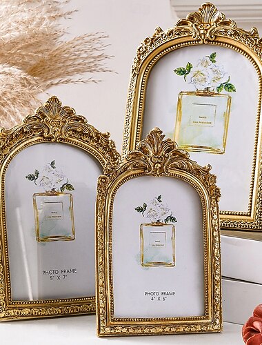  מסגרת תמונה דקורטיבית וינטג' בצבע זהב ותחרה - כוללת תוספת אקראית אחת, אידיאלית לתצוגת תמונות &עיצוב הבית