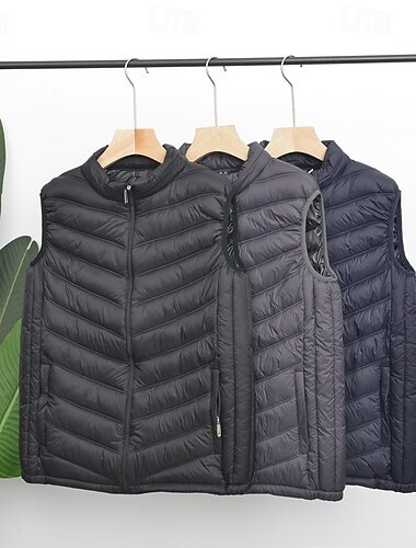  Herren Steppweste Weste Gilet Urlaub Täglich Date Mode Lässig Winter Tasche Polyester Warm Bequem Einfarbig Reisverschluss Stehkragen Normale Passform Schwarz Marineblau Grau Weste