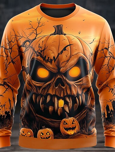  Halloween Per uomo Zucca Felpa Punk Festa Manica Lunga Girocollo Vacanza Giallo Viola Girocollo 3D Tutte le stagioni progettista