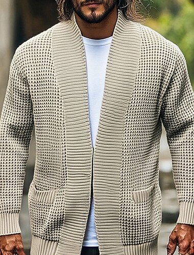  Homme Pull Gilet Cardigan Pull Tricoté Veste Cardigan Côtelé Crochet Tricoter Tunique Avec Poches Couleur Unie / Unie Ouvert devant Mode Classique Vacances Tenue quotidienne Vêtement Tenue Automne