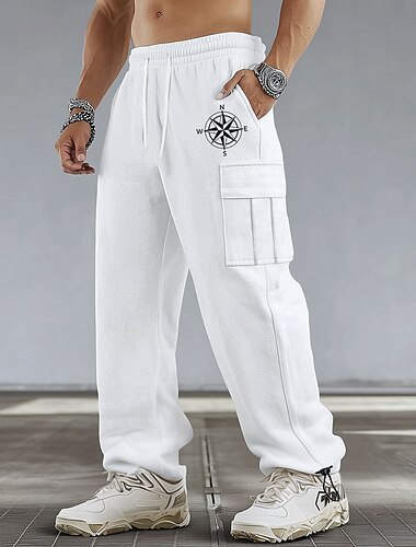  Homens Bussola Calça de moletom cargo Corredor Calça casual Cintura Média Casual Atlético Caminhada Dar certo Cintura elástica com cordão Fundo aberto Calça Tática com Bolsos Primavera Outono
