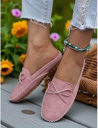  Γυναικεία ροζ πτυσσόμενα slip-on mules – ελαφριά διάτρητα μοκασίνια για casual ρούχα, οδήγηση και εξόδους