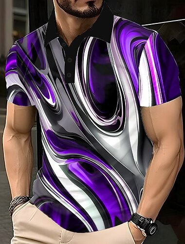  Voor heren Abstract Meetkundig Polo Korte mouw Poloshirt Revers Casual Sportkleding Alledaagse kleding 3D-afdrukken Knop Zomer Rood Paars Groen
